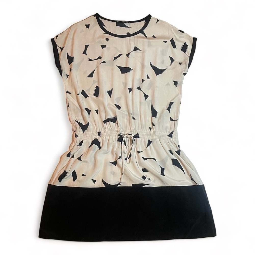 VINCE 100% Silk Geometric Black White Dress Vacation‎ Cruise Party Size Medium